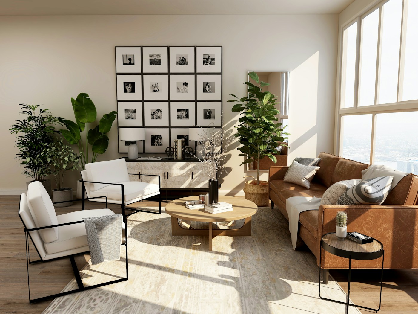 Contemporary residential interior with considered finishes and natural light